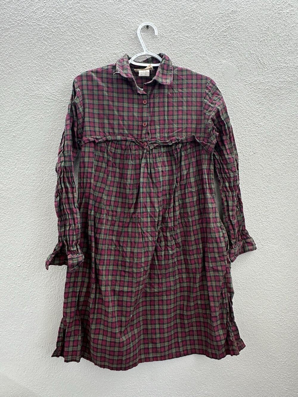 Peaches My Love Womens Dress Size 7-8 Red Green Plaid Long Sleeve Vintage